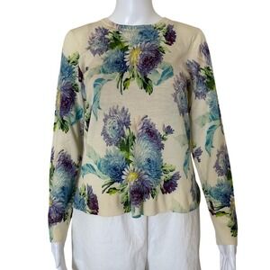 J. Crew Margot Colorful Crewneck Marino Wool Long Sleeve Sweater Floral Medium